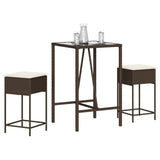 Vidaxl 3-delige tuinbarset met kussens poly rattan bruin