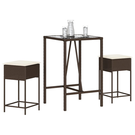 Vidaxl 3-delige tuinbarset met kussens poly rattan bruin