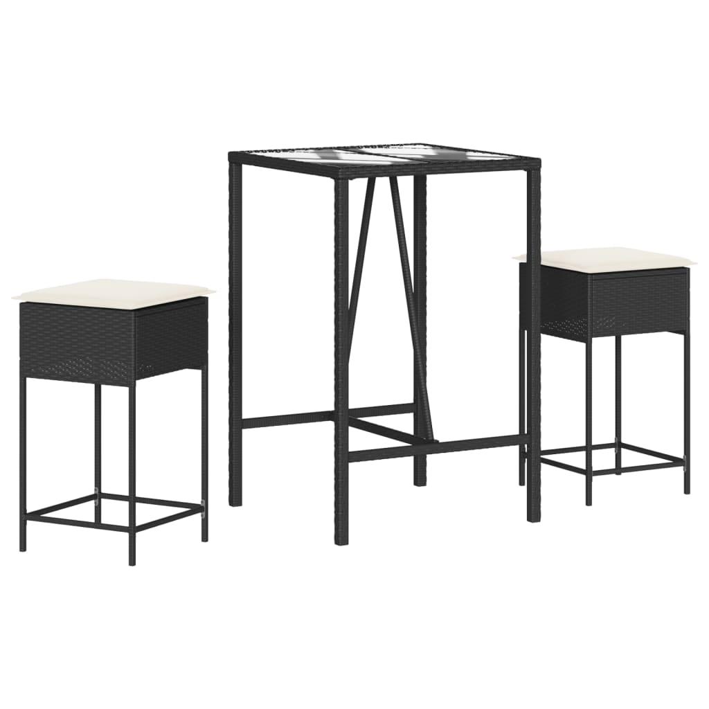 Vidaxl 3-delige tuinbarset met kussens poly rattan zwart
