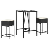 Vidaxl 3-delige tuinbarset met kussens poly rattan zwart