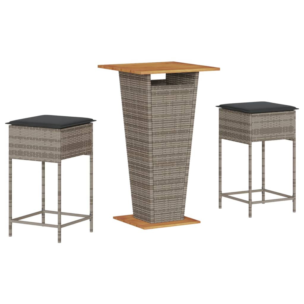 Vidaxl 3-delige tuinbarset met kussens poly rattan grijs