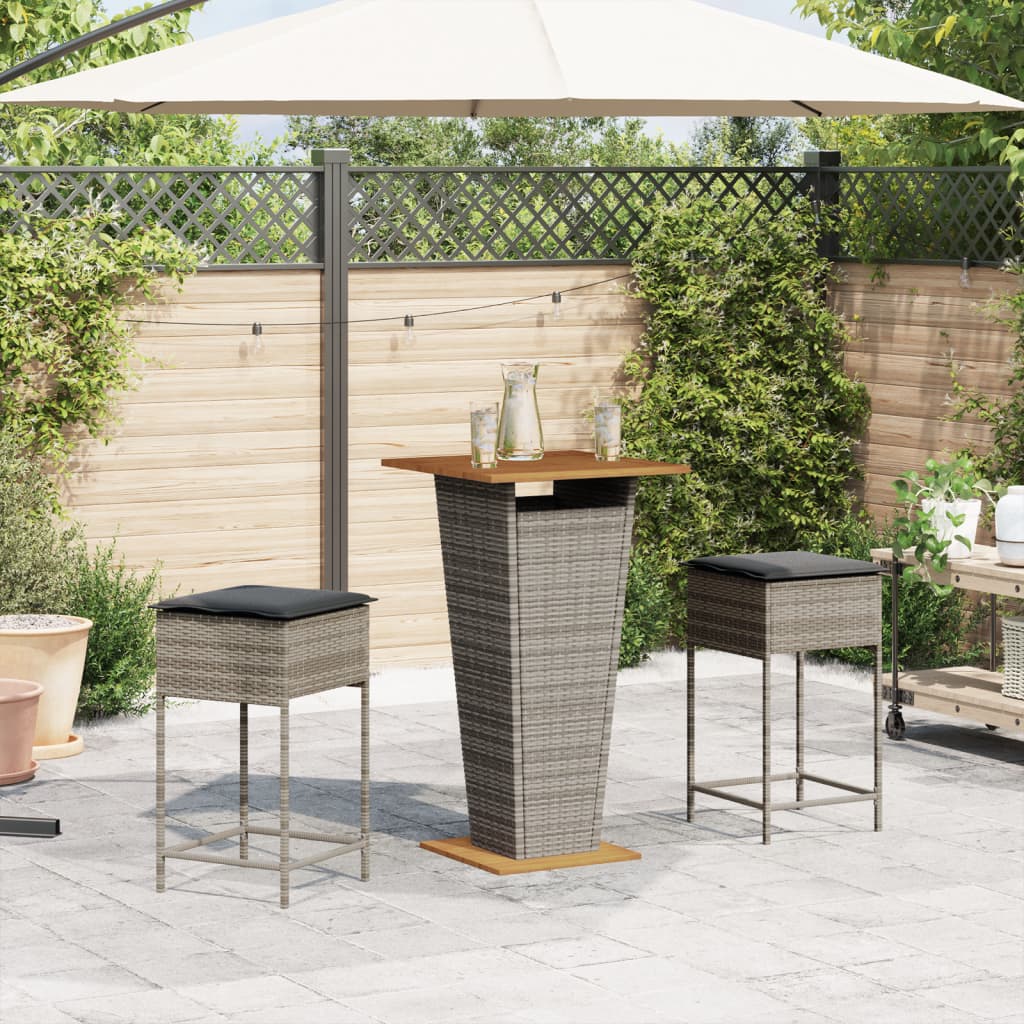Vidaxl 3-delige tuinbarset met kussens poly rattan grijs