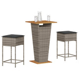Vidaxl 3-delige tuinbarset met kussens poly rattan grijs