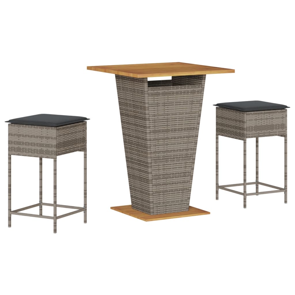 Vidaxl 3-delige tuinbarset met kussens poly rattan grijs