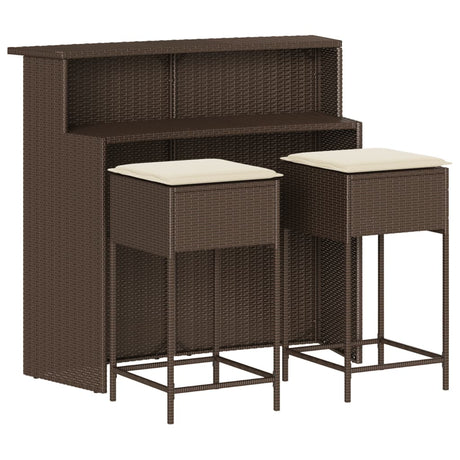 Vidaxl 3-delige tuinbarset met kussens poly rattan bruin