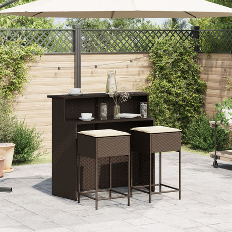 Vidaxl 3-delige tuinbarset met kussens poly rattan bruin