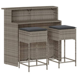Vidaxl 3-delige tuinbarset met kussens poly rattan grijs