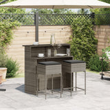 Vidaxl 3-delige tuinbarset met kussens poly rattan grijs
