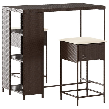 Vidaxl 3-delige tuinbarset met kussens poly rattan bruin