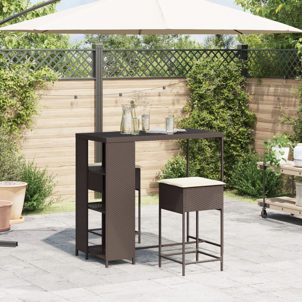 Vidaxl 3-delige tuinbarset met kussens poly rattan bruin