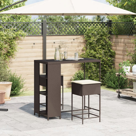 Vidaxl 3-delige tuinbarset met kussens poly rattan bruin