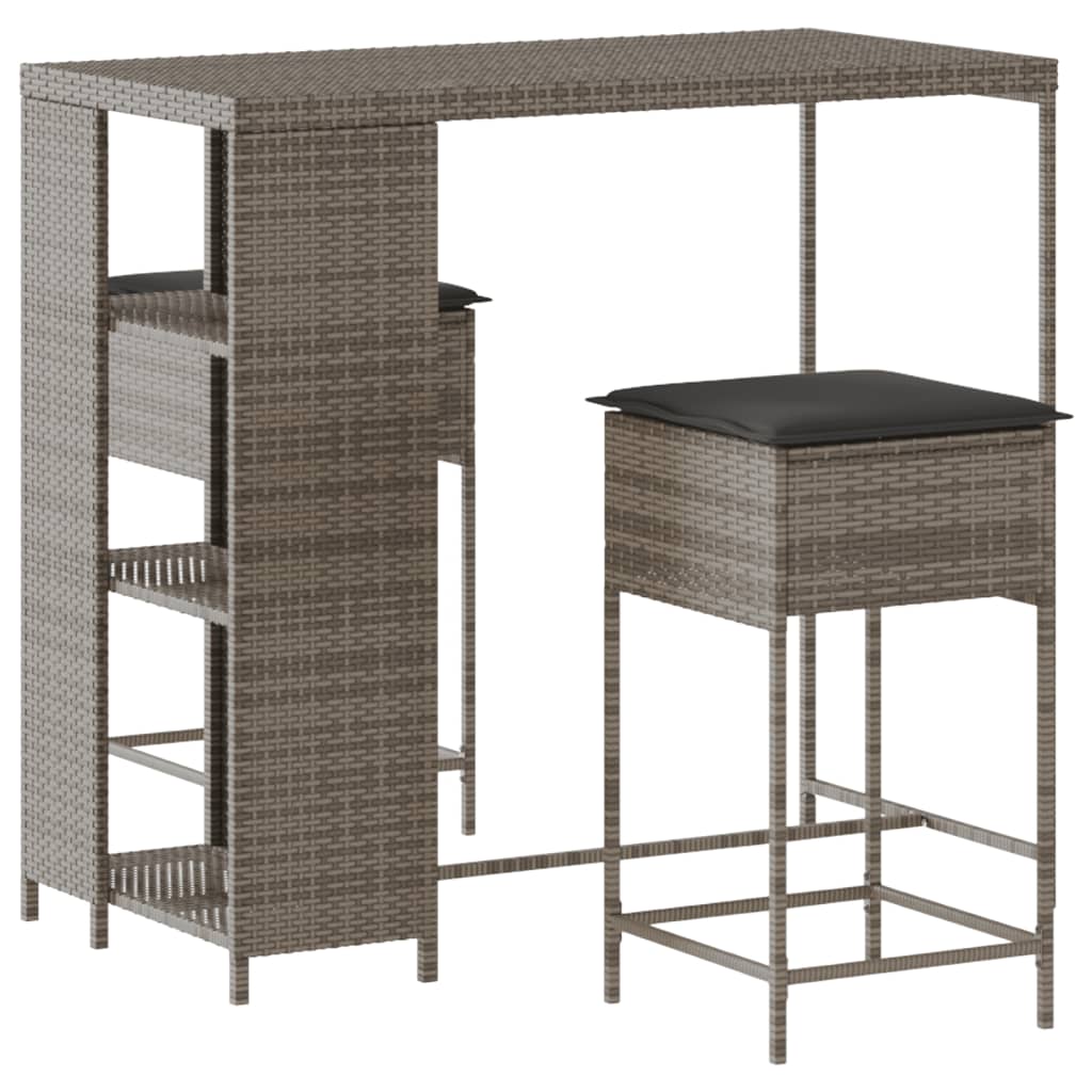 Vidaxl 3-delige tuinbarset met kussens poly rattan grijs