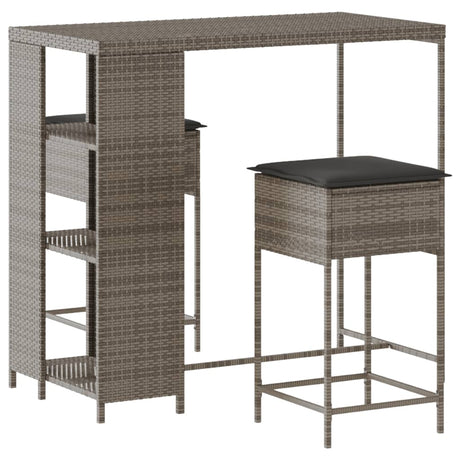 Vidaxl 3-delige tuinbarset met kussens poly rattan grijs