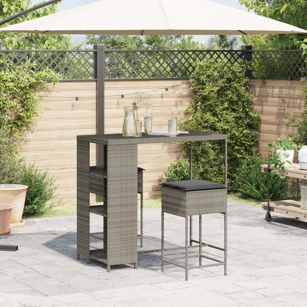 Vidaxl 3-delige tuinbarset met kussens poly rattan grijs