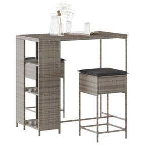 Vidaxl 3-delige tuinbarset met kussens poly rattan grijs