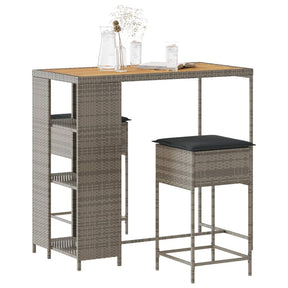 Vidaxl 3-delige tuinbarset met kussens poly rattan grijs