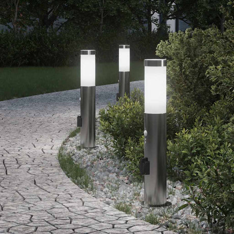 Vidaxx Pollerbeleuchtung mit Sensor und Steckdose 3 Stück 50 cm Edelstahl IP44
