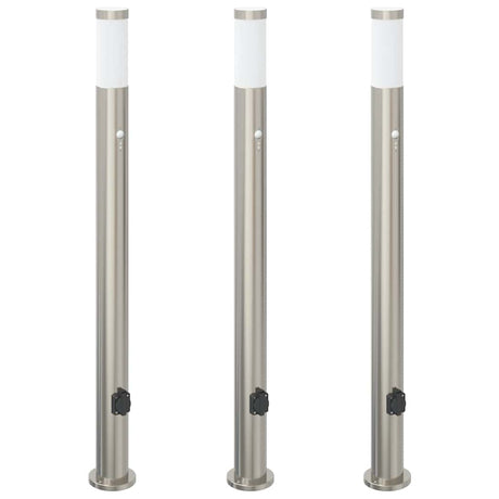 Vidaxx Pollerbeleuchtung mit Sensor und Steckdose 3 Stück 110 cm Edelstahl IP44