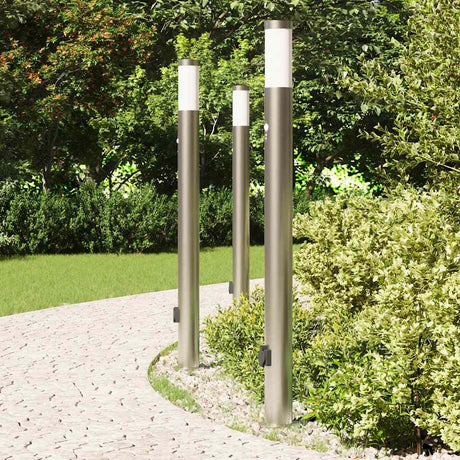 Vidaxx Pollerbeleuchtung mit Sensor und Steckdose 3 Stück 110 cm Edelstahl IP44
