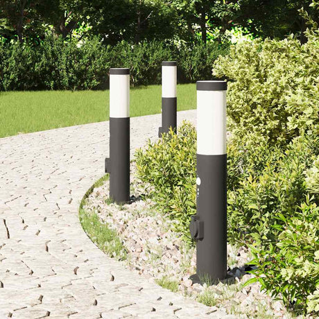 Vidaxx Pollerbeleuchtung mit Sensor und Steckdose 3 Stück 50 cm Edelstahl IP44