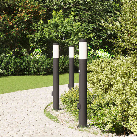 Vidaxx Pollerbeleuchtung mit Sensor und Steckdose 3 Stück 80 cm Edelstahl IP44