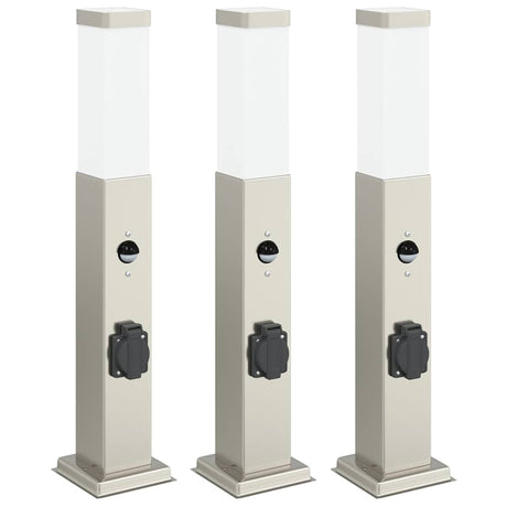 Vidaxx Pollerbeleuchtung mit Sensor und Steckdose 3 Stück 50 cm Edelstahl IP44