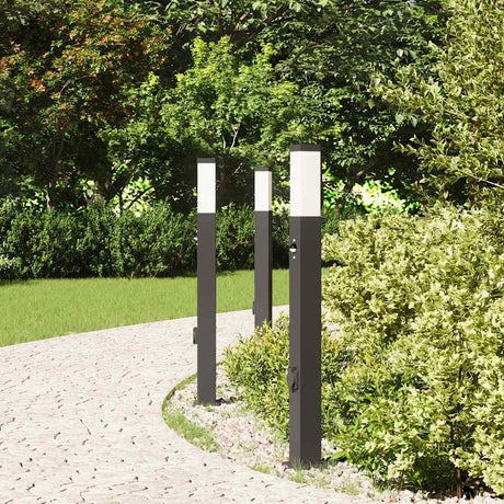 Vidaxx Pollerbeleuchtung mit Sensor und Steckdose 3 Stück 80 cm schwarz IP44