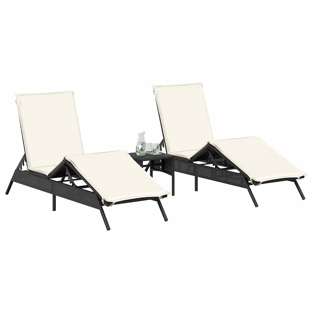 Vidaxl ligstoelen 2 st met kussens poly rattan zwart