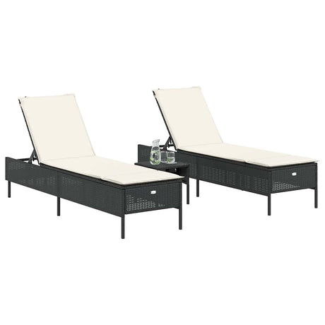 Vidaxl ligstoelen 2 st met kussens poly rattan zwart