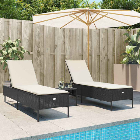 Vidaxl ligstoelen 2 st met kussens poly rattan zwart