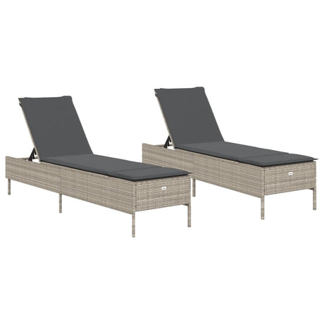 Vidaxl ligstoelen 2 st met kussen poly rattan lichtgrijs
