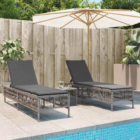 Vidaxl ligstoelen 2 st met kussens poly rattan grijs