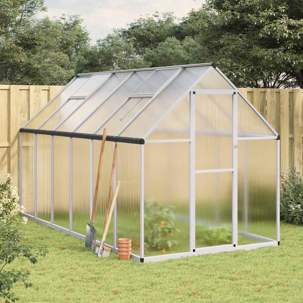 VidaXL Gartengewächshaus mit Grundgestell 334x169x195 cm Aluminium silberfarben