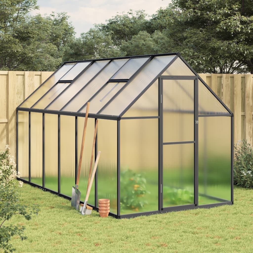 VidaXL Gartengewächshaus mit Grundrahmen 334 x 169 x 195 cm, Farbe Aluminium Anthrazit