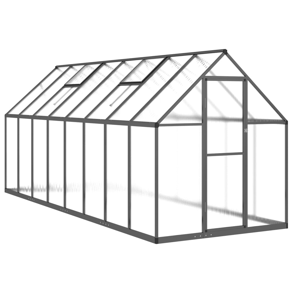VidaXL Gartengewächshaus mit Grundrahmen 445 x 169 x 195 cm, Farbe Aluminium Anthrazit