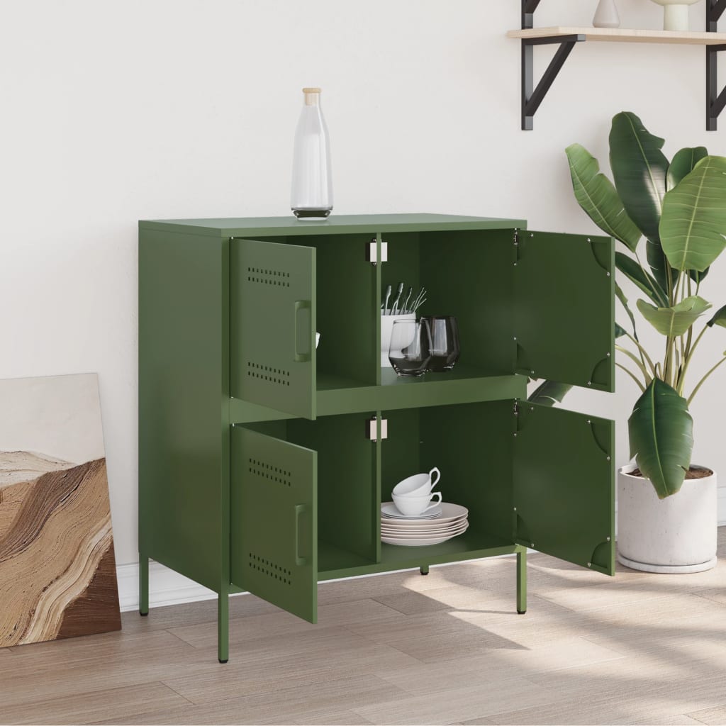 Vidaxl dressoir 68x39x79 cm staal olijfgroen