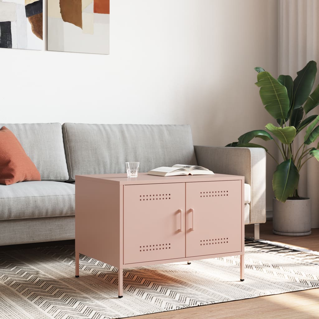 Vidaxl salontafel 68x50x50,5 cm staal roze