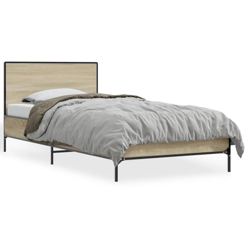 Vidaxl bedframe bewerkt hout en metaal sonoma eikenkleurig 90x200 cm