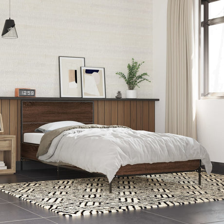 Vidaxl bedframe bewerkt hout en metaal bruin eikenkleurig 90x190 cm
