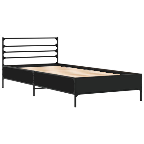 Vidaxl bedframe bewerkt hout en metaal zwart 90x200 cm
