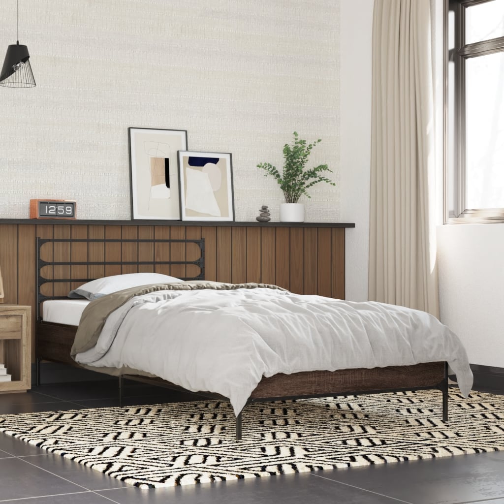Vidaxl bedframe bewerkt hout en metaal bruin eikenkleurig 90x200 cm