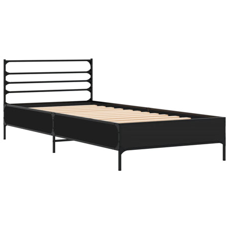 Vidaxl bedframe bewerkt hout en metaal zwart 90x190 cm