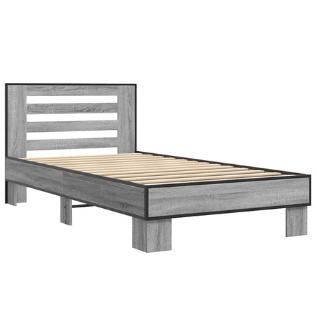 Vidaxl bedframe bewerkt hout en metaal grijs sonoma eiken 100x200 cm