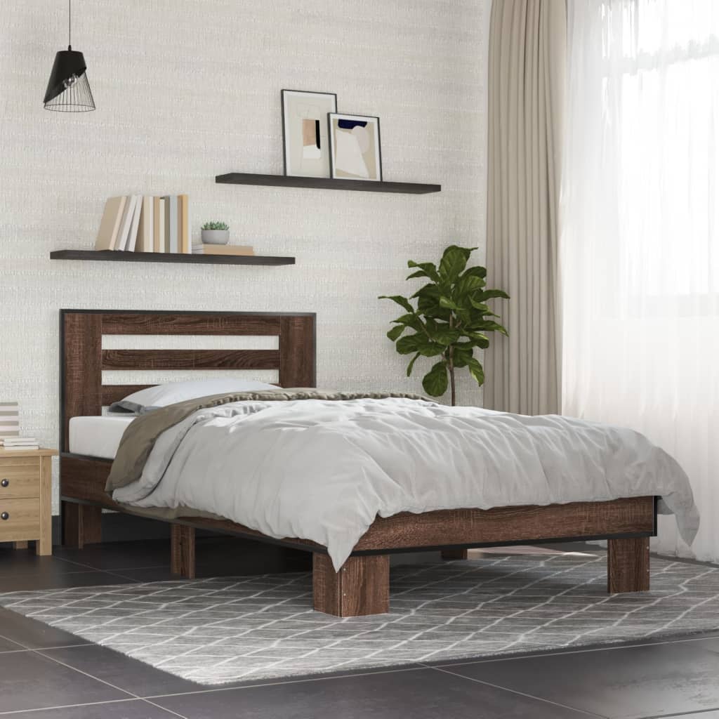 Vidaxl bedframe bewerkt hout en metaal bruin eikenkleurig 100x200 cm