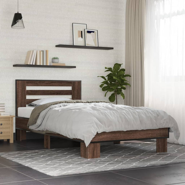 Vidaxl bedframe bewerkt hout en metaal bruin eikenkleurig 100x200 cm