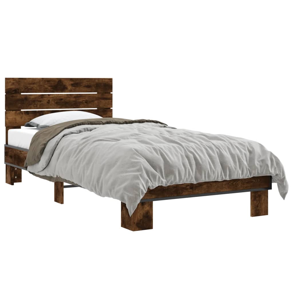 Vidaxl bedframe bewerkt hout en metaal gerookt eikenkleurig 90x200 cm
