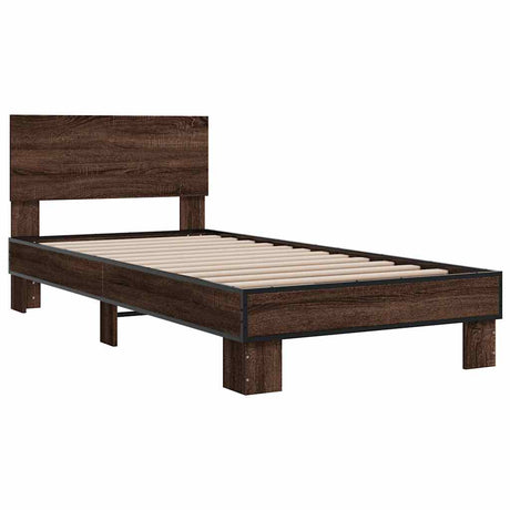 Vidaxl bedframe bewerkt hout en metaal bruin eikenkleurig 90x200 cm