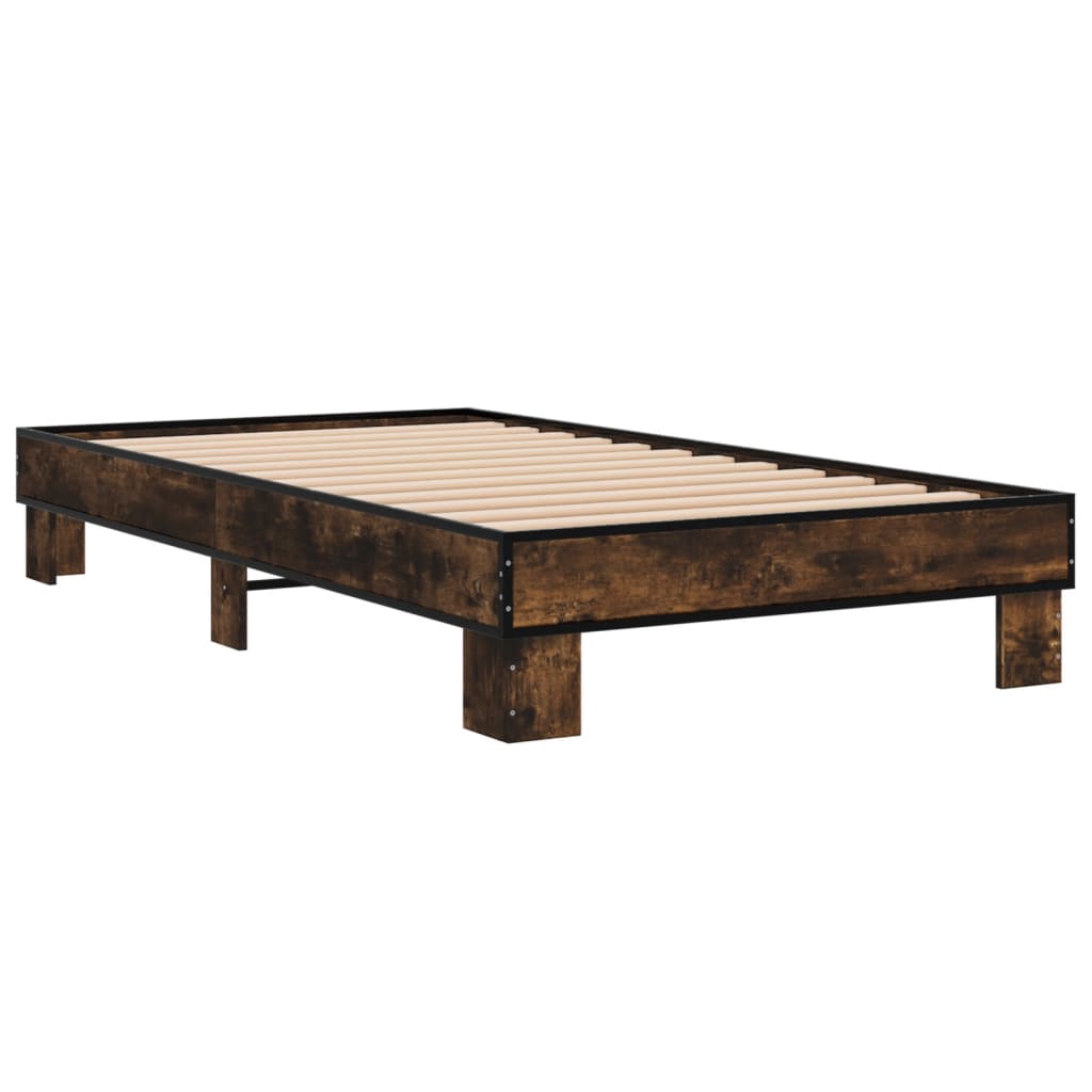 Vidaxl bedframe bewerkt hout en metaal gerookt eikenkleurig 75x190 cm