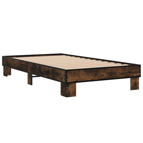 Vidaxl bedframe bewerkt hout en metaal gerookt eikenkleurig 75x190 cm
