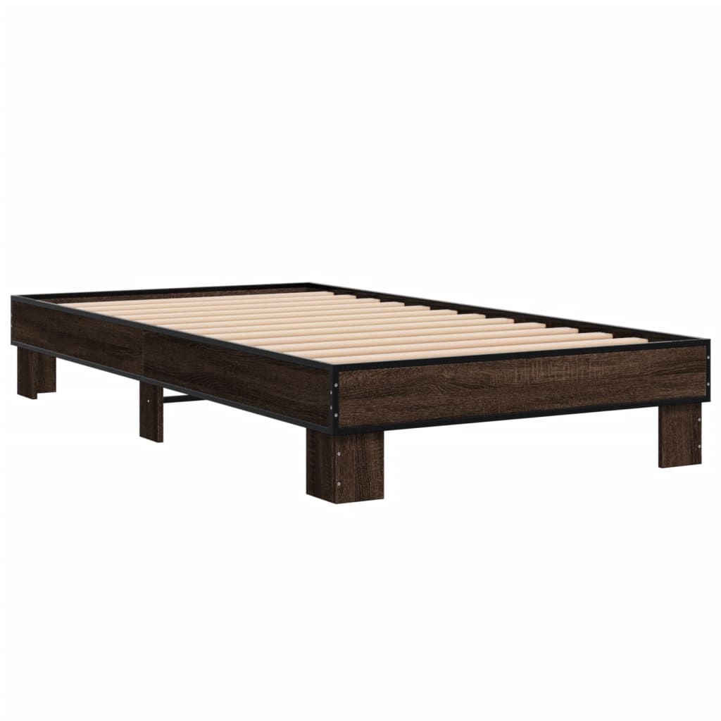 Vidaxl bedframe bewerkt hout en metaal bruin eikenkleurig 75x190 cm